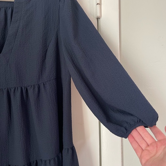 NWOT Navy Blue DKNY Short Dress Bubble Arms And V-Neck Workwear Party Church 12 - Picture 3 of 5